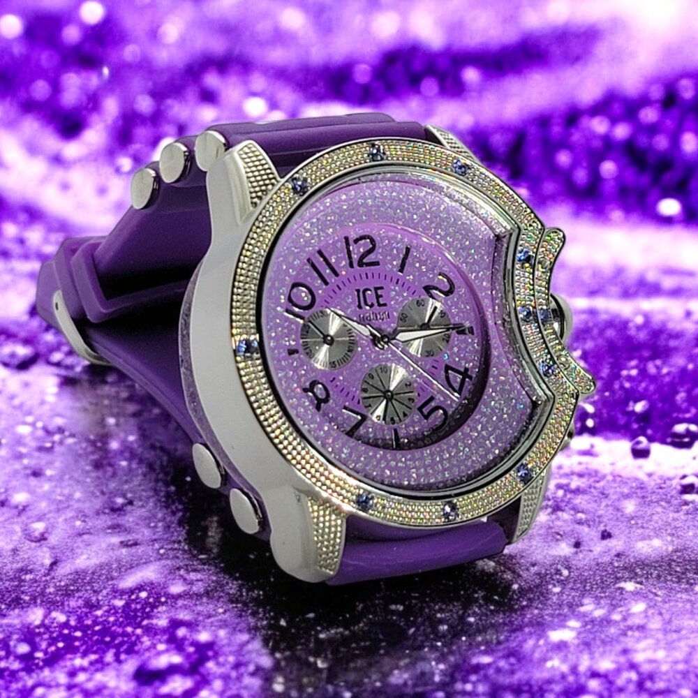 Purple Women's Silicone band Fashion Watch with Clear CZ stones